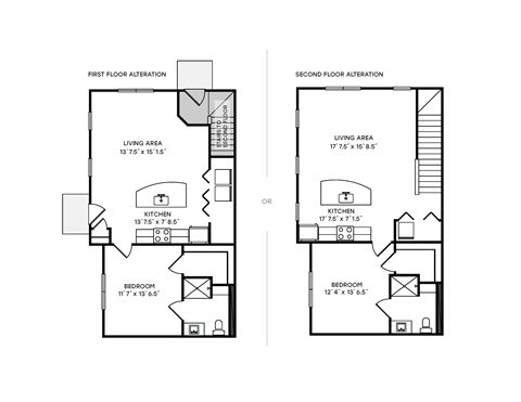 Floor plan for 1 bed, 1 bath, 698 sqft